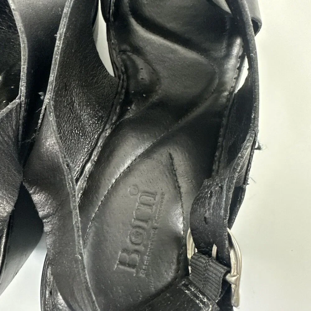 Born Emmy II Platform Slingback Sandal Black‎ Leather Buckle Straps Womens 10